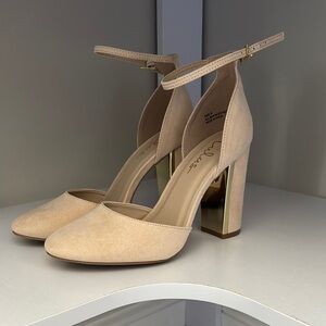 Elegant Beige Ankle Strap Heels